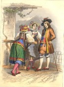 COSTUMES, CANTONS DE ZUG ET DE SCHWYTZ, Suisse, gravure ancienne