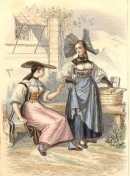 COSTUMES, CANTONS DE LUCERNE ET DE BERNE, Suisse, gravure ancien