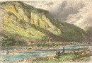 FELSBERG & LE MT CALANDA, Switzerland, old print, engraving, pla