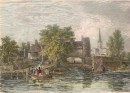 THE FERRY, Angleterre, gravure ancienne, romantique, stich