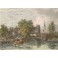THE FERRY, England, old print, engraving, plate