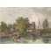 THE FERRY, Angleterre, gravure ancienne, romantique, stich