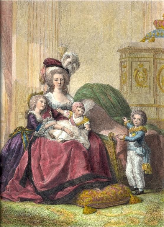 MARIE-ANTOINETTE avec ses trois enfants, Queen of France, engrav