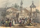 UN MARCHÉ EN TYROL, Austria, osterreich, engraving, plate, print