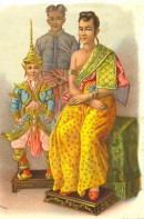 REINE ET PRINCE DE SIAM AVEC UN PAGE, Kostumes, Asia, engraving,