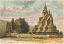 NORVÉGE : ÉGLISE DE HITTERDAL, gravure, estampe, stich, Norge