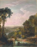 CROSSING THE BROOK : Turner, gravure ancienne, estampe, stiche